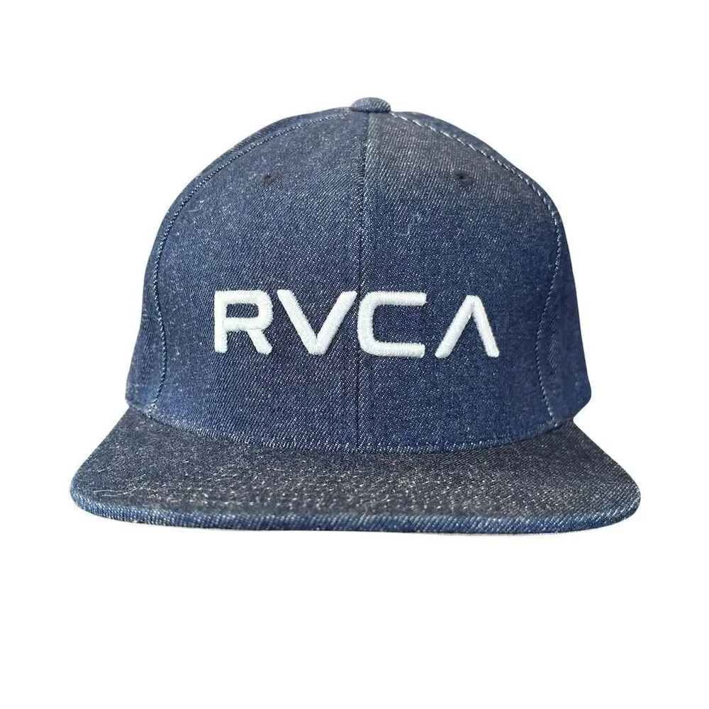 RVCA Men's Denim Blue Snapback Hat Adjustable Mid Fit‎ Casual Cap